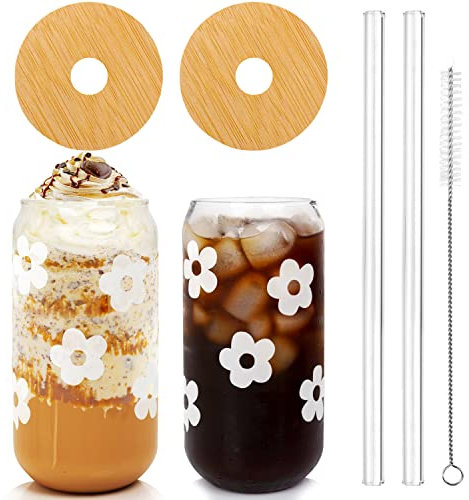 Mason Life Lot de 2 tasses en verre avec couvercles et pailles, pour la Saint-Valentin, à café glacé avec couvercles, en forme de canette de bière, smoothie, gobelets à café en verre, 532 ml