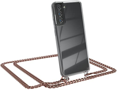 EAZY CASE Handykette kompatibel mit Samsung Galaxy S21 5G Handyhülle mit Metal Umhängeband und Ersatz Kordel schwarz, Handykordel mit Schutzhülle, Stylische Kette, Metal - Rose