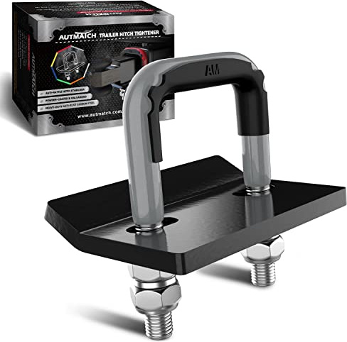 AUTMATCH Anhängerkupplungs-Stabilisator mit Anti-Klapper-Klemme, robuste Stabilisierung für 3,2-cm- und 5,1-cm-Anhängerkupplungen, Gummi-Isolator, rostschützende Doppelbeschichtung, Grau und Schwarz