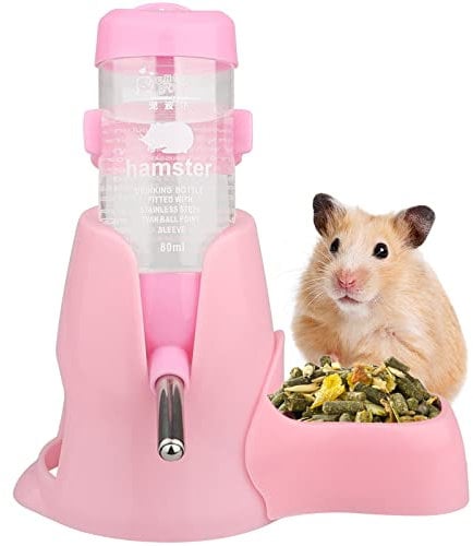 Hamster Water Bottle, [80ml] Diyife Guinea Pig Water Bottle Non Drip, Hamsters Automatic Water Dispenser, Free Standing Small Animal Water Bottle for Bunny Chinchilla Hedgehog Squirrel (Pink)