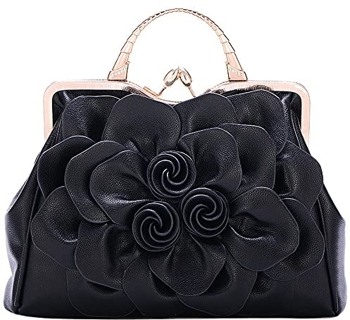 ZiMing Damen Top Handle Handtaschen 3D Floral Echtes Leder Tragetaschen Kiss Lock Formelle Abend Handtasche Satchel Premium Geldbörse
