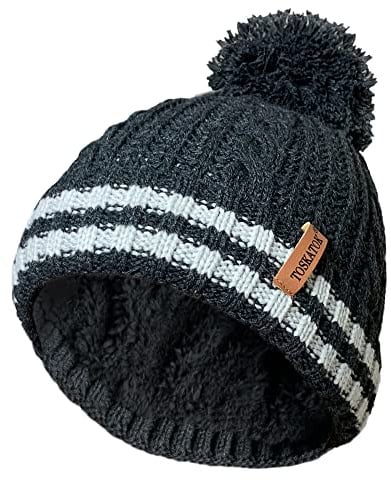 TOSKATOK STORMACTIVE 100% wasserdichte, reflektierende, warme Strick-Wintermütze für Jungen mit Bommel und kuscheligem Thermofutter