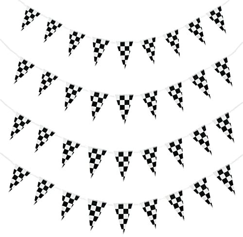 JZK 10 Meter karierte Wimpelkette, Rennflagge, Party-Wimpelkette, Dreiecksflagge, Banner, Wimpelkette, hängende Dekoration für Rennthemen, Geburtstagsparty-Dekoration