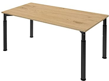 boho office® Konferenztisch, Schreibtisch, Tisch, Schwarz, in der Höhe einstellbar inkl. Tischplatte in 180 x 80 cm in Wildeiche Echtholz-Furnier