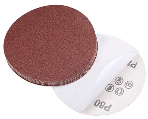 sourcing map 5-Inch PSA Sanding Disc Aluminum Oxide Adhesive Back Sandpaper 80 Grit 10 Pcs