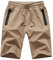 JustSun Kurze Hosen Herren Shorts Sommer Jogginghose Kurz Baumwolle Sport Gym Sweat Fitness Shorts Herren Reißverschluss Taschen Khaki L