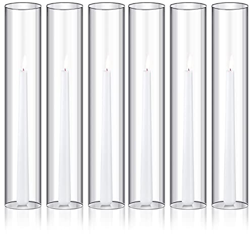 Treela 6-Piece Bottomless Glass Cylinder Candle Holder Set - Clear, Tall, Chimney Tube Cover for Pillar Taper Candle