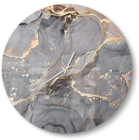 DEQORI Glasuhr | rund Ø 50 cm | Motiv Elegantes Marmormuster | große XXL Design Uhr aus Glas | leise Wanduhr für Wohnzimmer & Küche | moderne Hingucker Uhr für die Wand