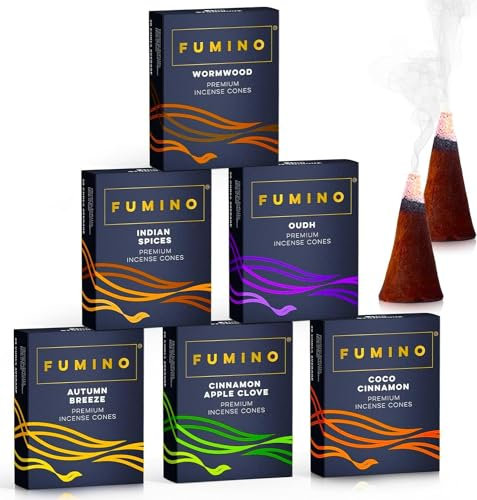 Fumino Encens Naturels Faits Maison Lot d’Encens Feu et Givre de 6 boîtes 90 cônes (90g) Masala Agarbatti Joss pour la Relaxation et la méditation, décoration intérieure - Enscens - Encensoir
