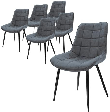 ML-Design 6er Set Esszimmerstühle mit Rückenlehne, Anthrazit, Küchenstuhl mit Kunstlederbezug, Polsterstuhl mit Metallbeinen, Ergonomischer Esstischstuhl, Esszimmerstuhl Wohnzimmerstuhl Küchenstühle