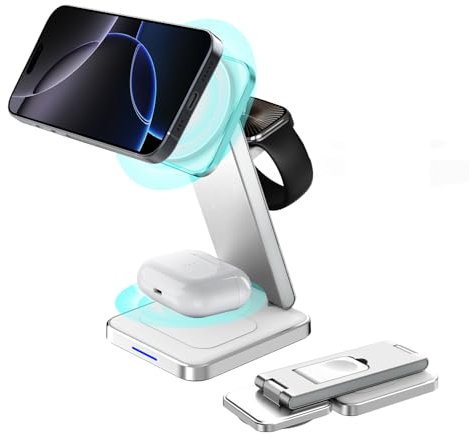 SPGUARD Magnetic Wireless Charger,Foldable 3 in 1 Wireless Charging Station compatible with iPhone16/15/14/13/12 Series,iWatch Series/Ultra 2,AirPods4/3/2/Pro(Magnetic)