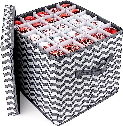 Sortierbox Christbaumkugeln,1 Christmas Ornament Vlies Aufbewahrungsbox mit Verstellbaren Trennwänden,30*30*30cm Regalbox für Weihnachtskugeln mit Schutzdeckel Platz zu 83 Ornamente Kugeln,Kein Ball