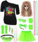 Mrsclaus Damen 80er Jahre Outfit Kostüm Zubehör Set 80er T-Shirt Perücke Tutu Bauchtasche Ohrring Halskette Retro Neon 80 Jahre Outfit Party Kostüm Accessoires für Karneval Mottoparty