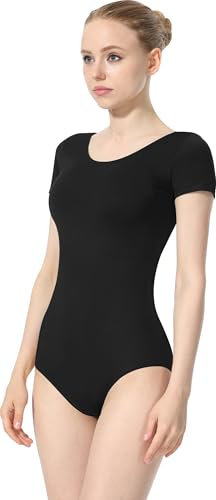DANSHOW Ballett Trikot Damen Gymnastikanzug Kurzarm Ballettkleidung Tanz Trikotanzug Einfarbig Trikotanzug für Erwachsene(4027-06-XL)