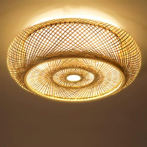 Begoniape Plafonnier rétro en bambou - 3 lumières - Style bohème - Tissé à la main - 40 x 14 cm - Lampe suspendue en rotin pour LED/ampoule/lampe fluorescente