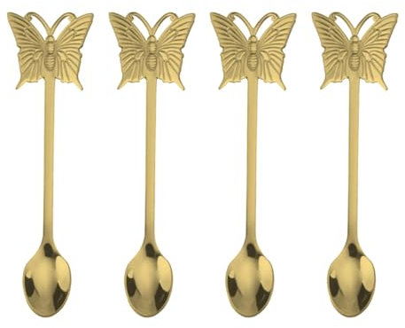 BESTonZON 4pcs Butterfly Fork Spoon Set Cake Fruit Spoon Dessert Spoons Stainless Spoon Mixing Spoons for Drinks Condiments Spoon Pineapple Spoon Coffee Banquet Stainless Steel Mini