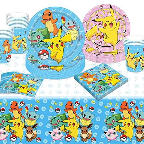 Amycute Stoviglie per Feste di Compleanno, Set Compleanno Bambina, Piatti Carta Compleanno Bicchieri Tovaglioli Tovaglie Kit Compleanno per Bambino (Animali)