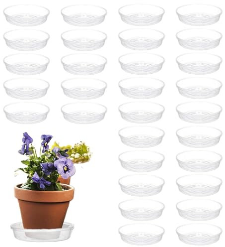 Imtrub 30 pièces Soucoupes pour Plants, 25cm Soucoupe Pot Fleur Transparente et Réutilisable, Plateaux de Pots de Fleurs Plastique Robustespour Plants d'intérieur et d'extérieur, Ronde