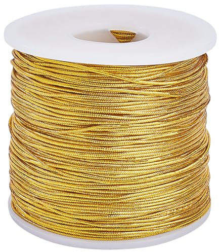 GORGECRAFT 110M Oro Metallizzato Corda Elastica Bracciale Elastico Corda per Capelli Nastro Orpello Corda Intrecciata Filo per Gioielli per Gioielli Intrecciati In Cristallo Perline Collane Appesi