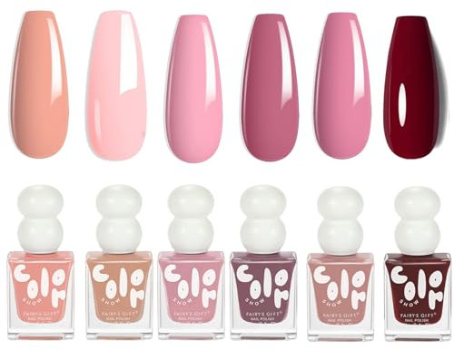 Nail Polish Set, Pink Nail Varnish Set, 10ml Nail Polish Quick Dry Nude Pink Red Color Nail Paint for Women DIY Home Manicure Nail Art