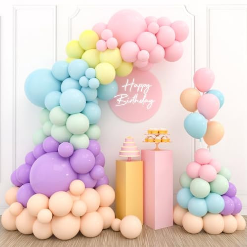 Palloncini Pastello, 110 Palloncini Compleanno Pastello, Kit Arco Palloncini Compleanno Pastello, Arco Palloncini per Compleanno, Battesimo, Baby Shower Decor(Palloncini Pastello 18/12/10/5 Pollici)