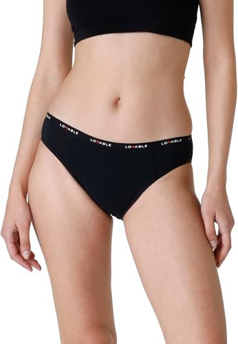 LOVABLE Slip da Ciclo Mestruale Flusso Abbondante Period Panties Donna, Nero+Logo, M