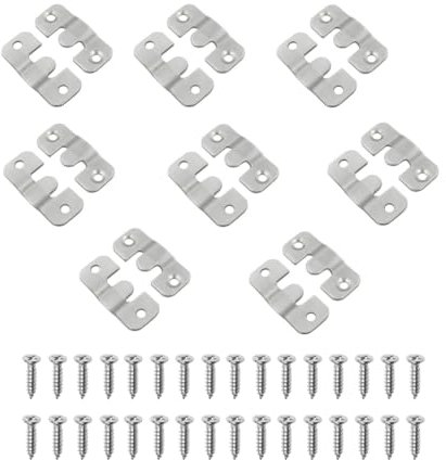 Set di 8 paia di ganci da incasso in acciaio inox robusto per cornice fotografica, grande fibbia per appendere mobili, testiere del letto, materiale di montaggio a parete (argento)