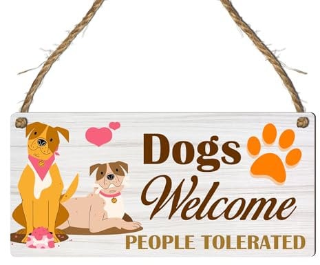 Personalised Dogs Welcome Plaque – Humorous Dog Lover Wall Hanging, Rustic MDF Wood Sign, Funny Dog Decor for Home Indoor Use Only.