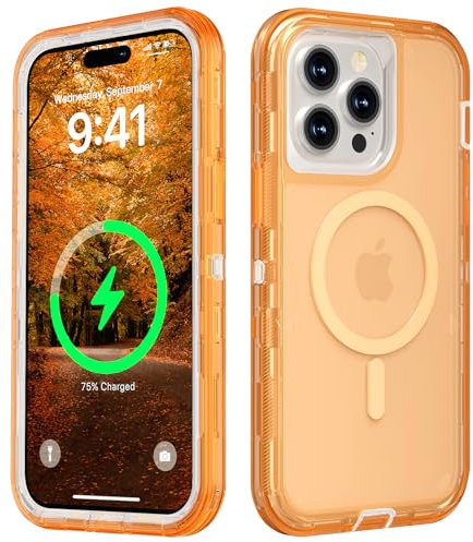 Follaroma for iPhone 14 Pro Max Case, Compatible with MagSafe, Dual Layer Transparent Magnetic Phone Cases, Heavy Duty Shockproof and Anti-Drop Protective Cover for iPhone 14 ProMax, 6.7'', Orange