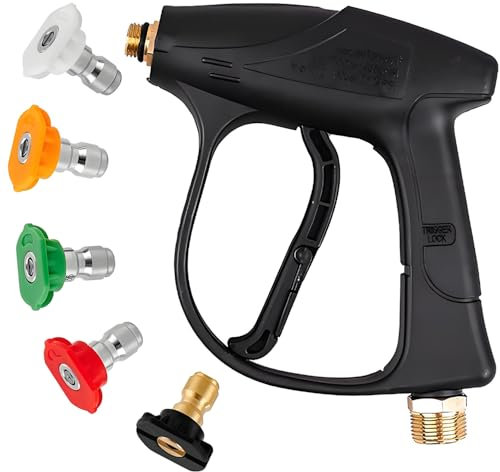 High Pressure Washer Gun, Quick Release Car Washer Gun with 5 Water Nozzle Tip, Cleaner Gun Wash Water Gun Quick Connector & Adapter Car Wash Gun M22 Metric Thread for Car Cleaning Washer Tool