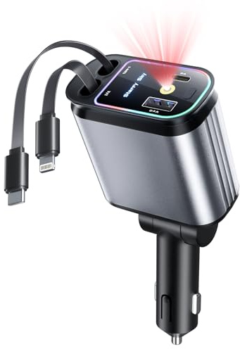 4 in 1 Zigarettenanzünder USB C 69W Auto Ladegerät Adapter, Einziehbares Sternenhimmel Auto Zubehör, Car Charger 12v USB Adapter Auto für iPhone 16 Pro Max/16/15/iPad/GPS/Pixel 9