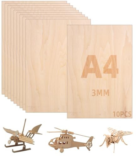 10 piezas de madera contrachapada de 3 mm, tablero de madera contrachapada A4, madera para bricolaje, trabajos de madera, procesamiento láser, pirografía, modelismo, regalos, decoración