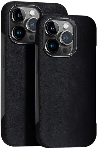Alcantara Case for Case for iPhone 16 Pro Max/16 Pro/16 Plus/16, Frameless Synthetic Suede Cover, Soft Microfiber Interior, Compatible with Magsafe, Sleek Look,Black,16 Pro
