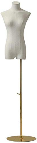 Professionelle Weibliche Schaufensterpuppe, Körper, Torso, Schneiderpuppe, Weißes Leinen, Flache Kopfbedeckung, Goldener Metallständer, Verstellbar, Abnehmbar, Gold-B