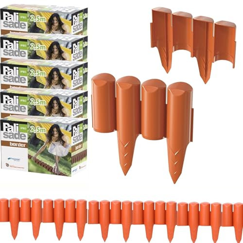 Rasenkante 12,5 m | Gartenpalisade Frost- und feuchtigkeitsbeständig | Beeteinfassung flexibel und einfach zu verlegen | Rasenkanten für eine individuelle Gartengestaltung | Terrakotta