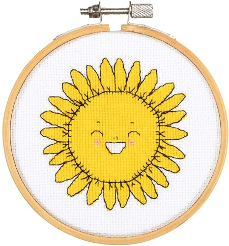 Vervaco Kreuzstich Stickpackung mit Stickrahmen Eva Mouton Sonnenblume, Zählmuster, 10x10cm