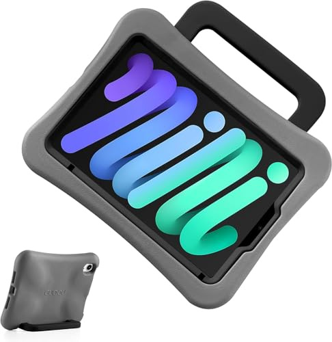 DarSeity Kinder Tasche für iPad mini 7 2024 / Mini 6 2021, leichtes Gewicht stoßfest/fallgeschützt mit Griff/Kickstand, kinderfreundliche Hülle für iPad 8.3inch (Gray)