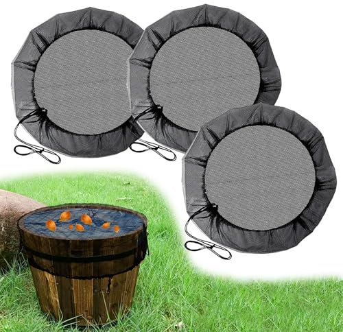 3 Stück 95cm Regentonnen Netz für Mosquitos, Laub Kleintiere Regentonne Abdeckung Verstellbares Zugkordel Regentonnen Schutznetz Mückenschutz Regentonne Schutzabdeckung vor Laub Stechmücke