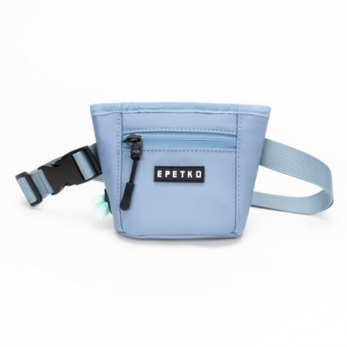 EPETKO Dog Treat Pouch, Powerful Magnet Closure Device Dog Training Treat Bag Large Capacity Pet Treat Pouch with Poop Bag Dispenser Treat Bag for Dog Training with Metal Waistband Clip (Light Blue)