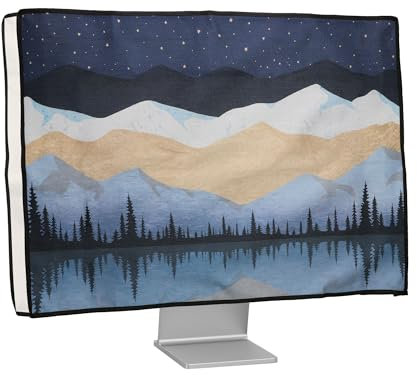 kwmobile Dust Cover for 27-28 monitor - Linen Monitor Protector with Design - Starry Night Lake White/Light Brown/Dark Blue