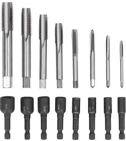 16Pcs Tap Socket Set | 1 / 4in Hex Shank Alloy Steel | Machine Lengthened Tapping Chuck for Form Making/Auto Repair/DIY | 60-63HRC Hardness, Tough