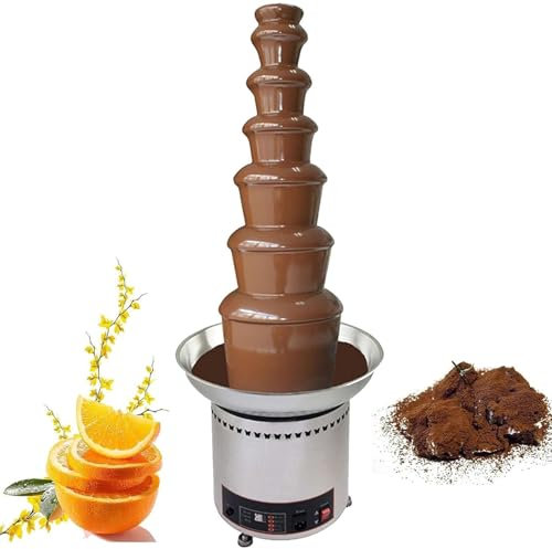YAVTNUIO 4/5/6/7 Tiers Stainless Steel Chocolate Fountain Machine, Commercial Chocolate Fountain Machine with 30-150℃ Temperature Adjustable, for Weddings Parties Cheese Chocolate Sauce