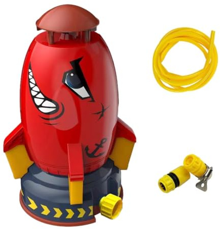 Rocket Wassersprinkler Kinder Outdoor Wasser Rakete Garten Sprinkler 360 Rotations Raketensprinkler Rasen Sprenger Für Kinder, Gartensprinkler Mit 3-Meter-Wasserleitung 18x18x28,5 cm