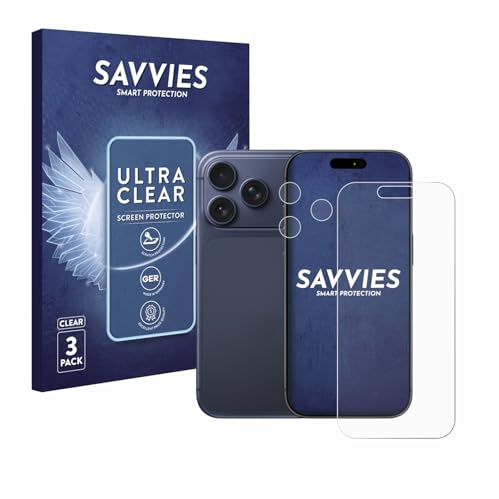 Savvies Schutzfolie für Apple iPhone 17 Pro | (Display+Kamera) 6 Stück Transparenter Displayschutz Made in Germany Ultra-Klar Displayschutz-Folie