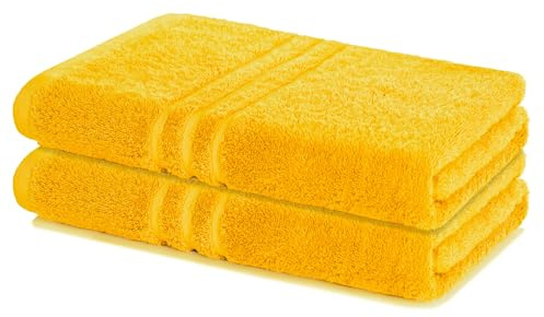 Lavea® 2er Badetuch 100x150 cm - Rapsgelb | 100% Baumwolle, Großes Duschtuch, saugstark, weich und hautfreundlich, Frottierserie Elena, waschbar und strapazierfähig