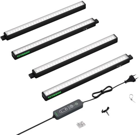 VIVOSUN T5 LED Pflanzenlampe 30cm 5000K Vollspektrum, 28W, 4er Set | Grow Lampe mit Timer und Dimmer, 4x7W, für Growzelt, Anzucht, Hydroponik und Indoor-Pflanzen, SGS-kompatibel