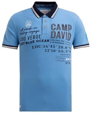 Camp David Herren Pikee-Polo mit Label-Applikationen Electric Sky, 4XL