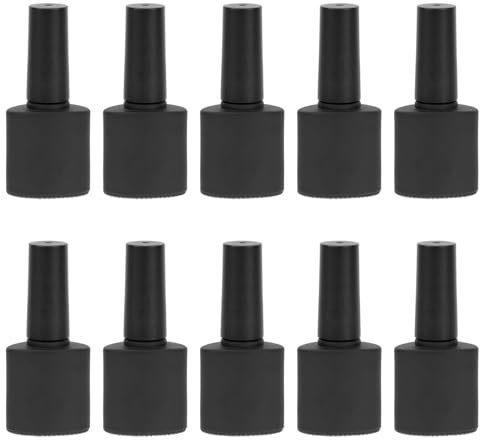 10 Flacons Vides de Vernis à Ongles en Verre Noir 10ml Pinceaux | Forme Aplatie, Couvercles Inclus, pour Mélanger, Transvaser et Conserver des Liquides Lors de Projets DIY