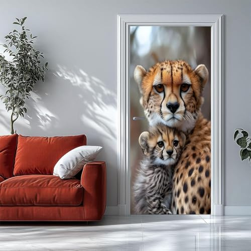 Türdeko Selbstklebend Gepard, kreatives Tier, Abziehbar Türfolie aus Seide - Dekor Aufkleber für Wohnzimmer, Schlafzimmer, Kinderzimmer (80 x 200 cm)