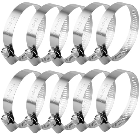 10 fascette stringitubo regolabile 40-63 mm, fascette di serraggio in acciaio inox 304 morsetto in metallo per tubi, idraulici, piscina e applicazioni meccaniche con fissaggio sicuro